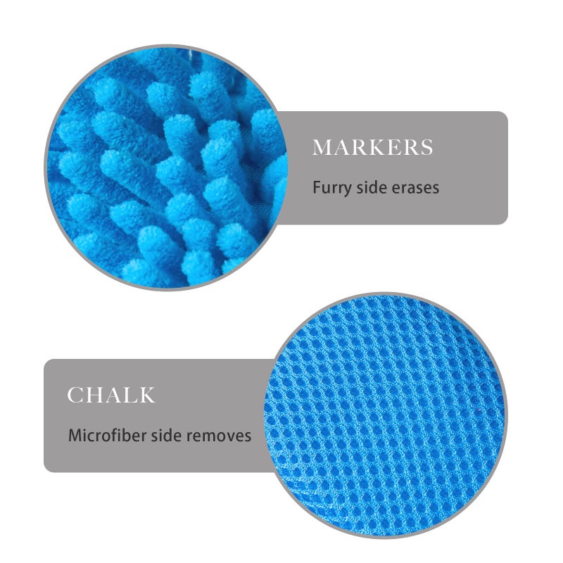 EEOYU 4 Pieces Microfiber Shag Whiteboard Eraser Shag Washable Dry Eraser Board Eraser for Chalk, Classroom Teacher Supplies, Home and Office (Blue, Grey, Pink) - Image 3